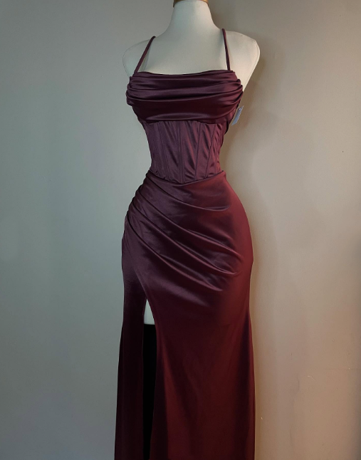 Orange Sexy Elegante Mode Lange Satin Partykleid Abendkleid Ballkleid nv4591