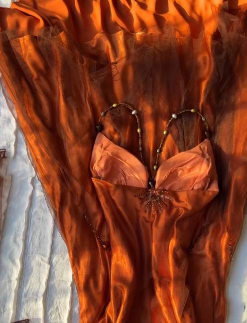 Robe de soirée longue en mousseline de soie orange avec perles exquises, robe de bal nv5399