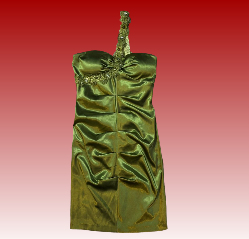 Robe de soirée courte en satin vert à une épaule, tenue de fête d'anniversaire, NV5400