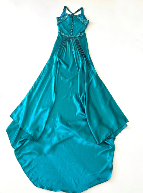NiceVestidos--(Écharpe incluse) Robe de soirée longue en satin bleu-vert exquise, perlée à la main, longueur au sol, robe de bal, robe de banquet Nv5578