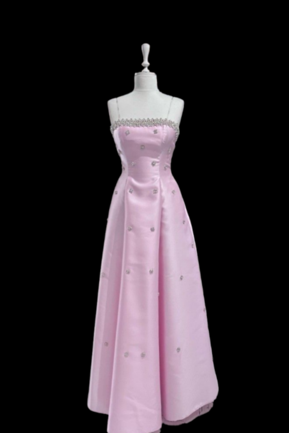 NiceVestidos – Rosa Spaghettiträger-Midi-Abendkleid mit Diamantverzierung NV5766