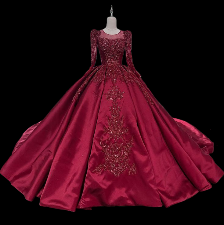 NiceVestidos - Robe de bal longue en satin et tulle perlé, luxueuse et exquise, rouge, NV5876