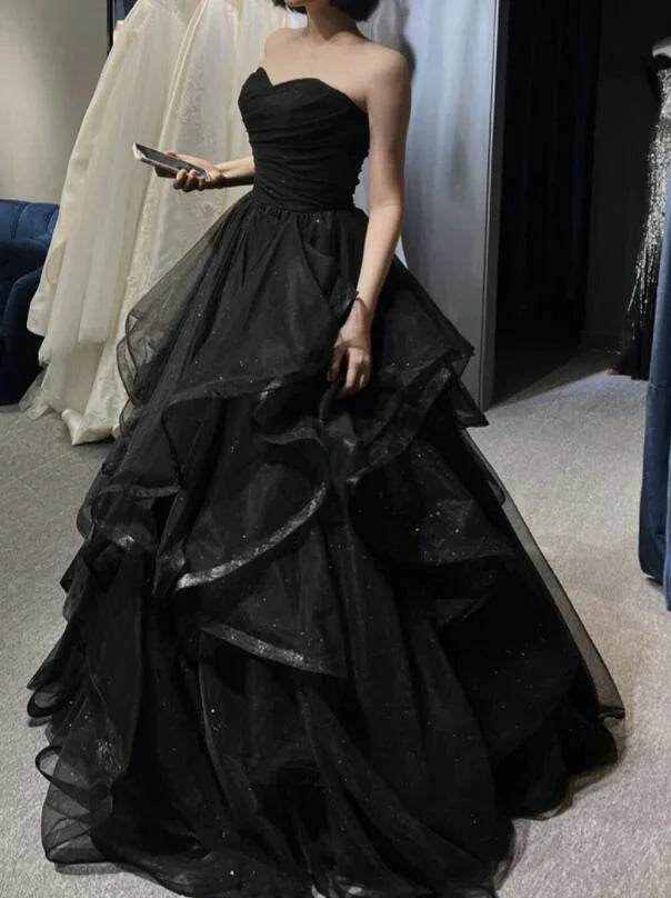 Robe de soirée longue en tulle noir élégante et tendance nv3415