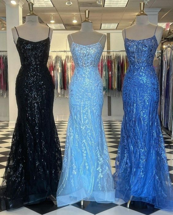 Langes Ballkleid im Meerjungfrauen-Stil mit Spaghettiträgern nv1101