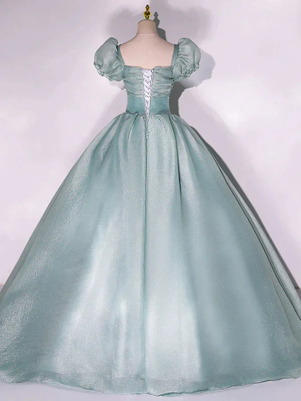 Grünes, einzigartiges, langes Ballkleid aus Tüll für süße 16-Jährige, Abendkleid nv2043