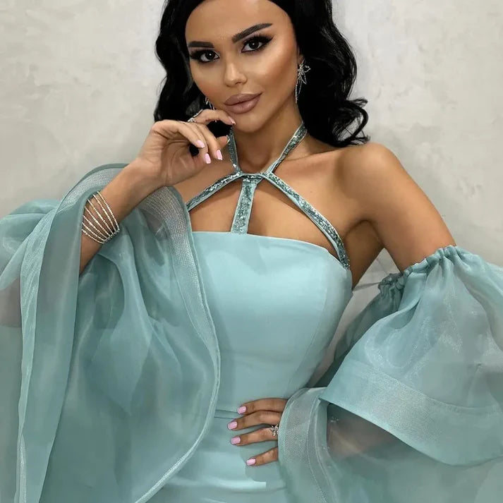 Blaues Luxus-Meerjungfrauen-Abendkleid mit Perlenbesatz, Geburtstagskleid, Ballkleid, NV2019