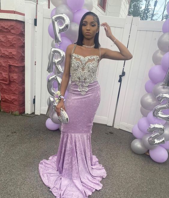Robe de bal sirène en velours lilas Robe de soirée formelle Robe de bal nv1225