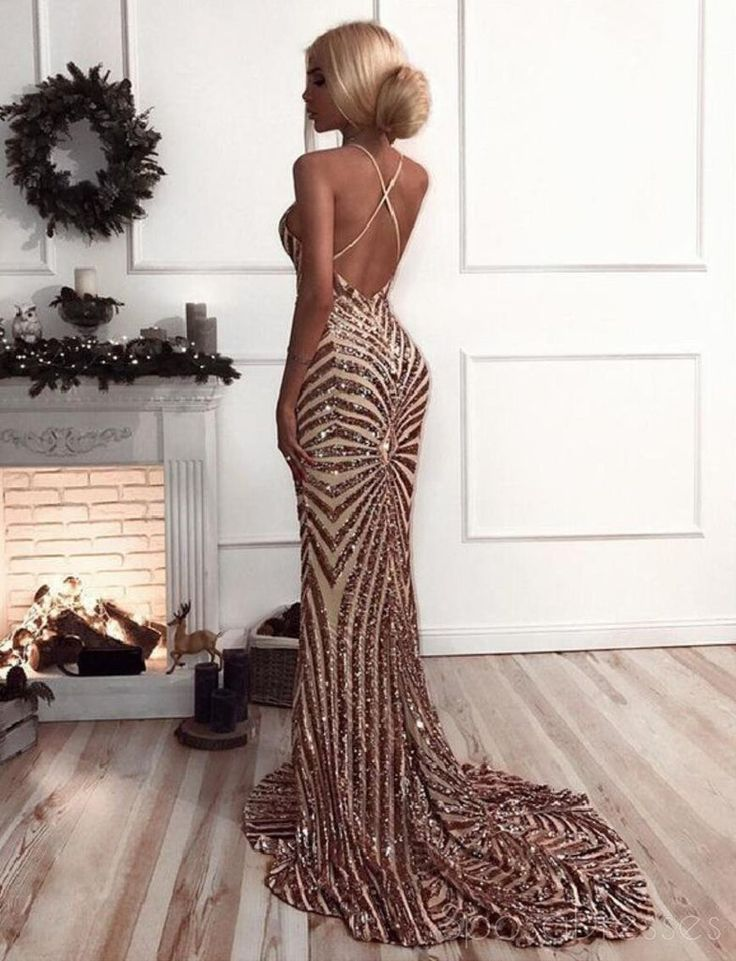 Sequin Mermaid Gold Long Evening Prom Dress Sparkly Party Prom Dresses nv1102