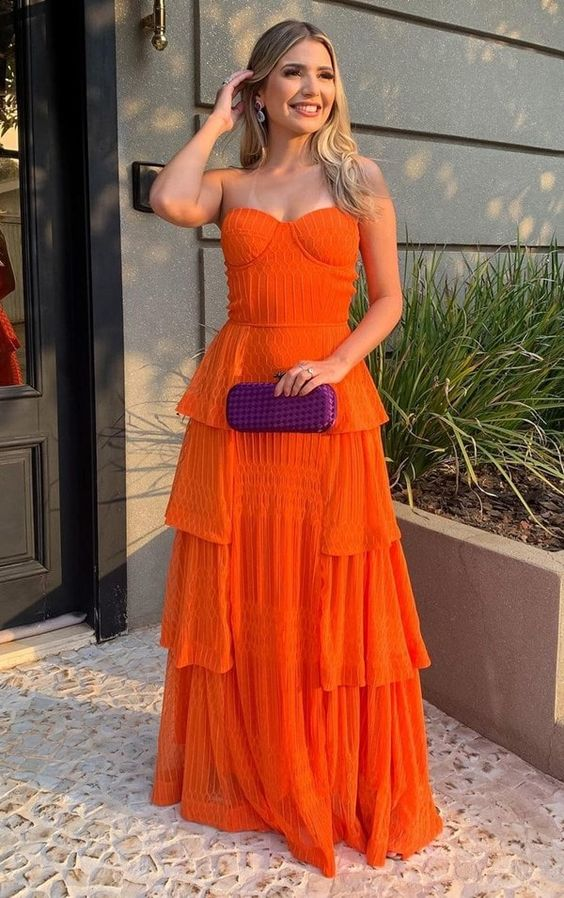 Oranges A-Linien-Ballkleid, ärmellos, Abendkleid, NV1172