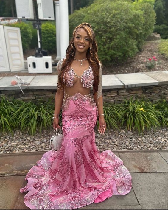 Robe de bal rose élégante et sexy, robe de mariée à appliques nv1368
