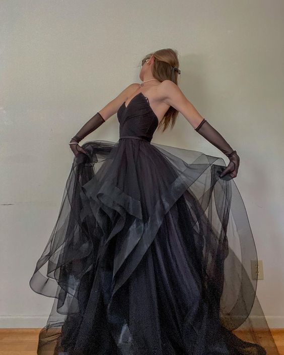 Black Tulle Evening Gown Long Prom Party Dresses nv1352