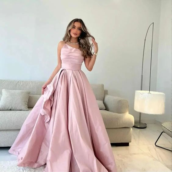 Robe de soirée longue rose en forme de A nv1390