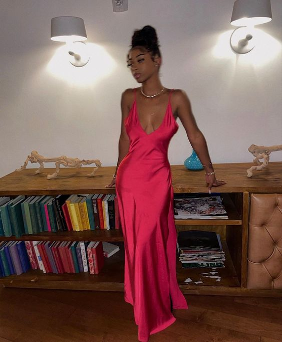 Heißes rosa Satin-langes Ballkleid, schwarzes Abendkleid für Mädchen, NV1388