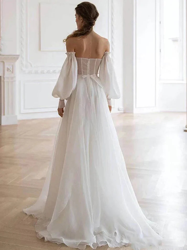 A-Linie, langes weißes Organza-Ballkleid, Abendkleider, nv1686
