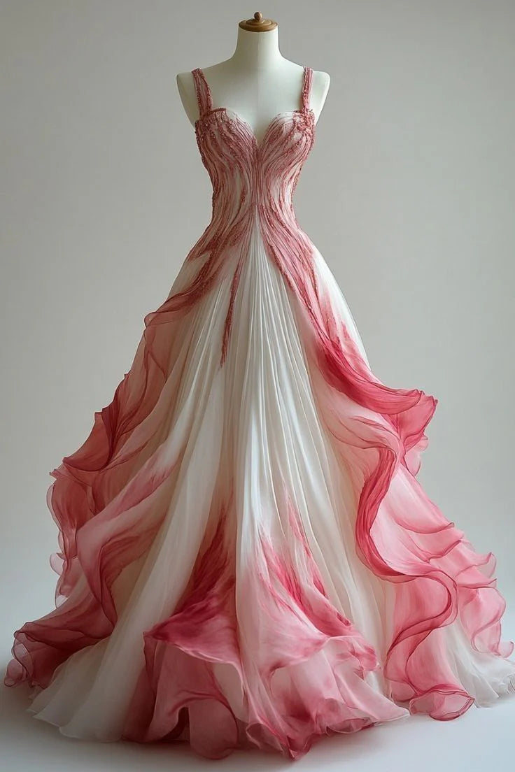 Rosa Farbverlauf Mode Lange Tüll Elegante Ballkleid Abendkleid Formale Party Kleid nv3454