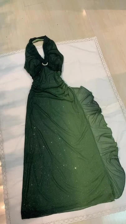Lila/Grün Funkelndes Trägerloses Elegantes Langes Chiffon Rückenfreies Maxi Ballkleid Abendkleid Partykleid nv3337