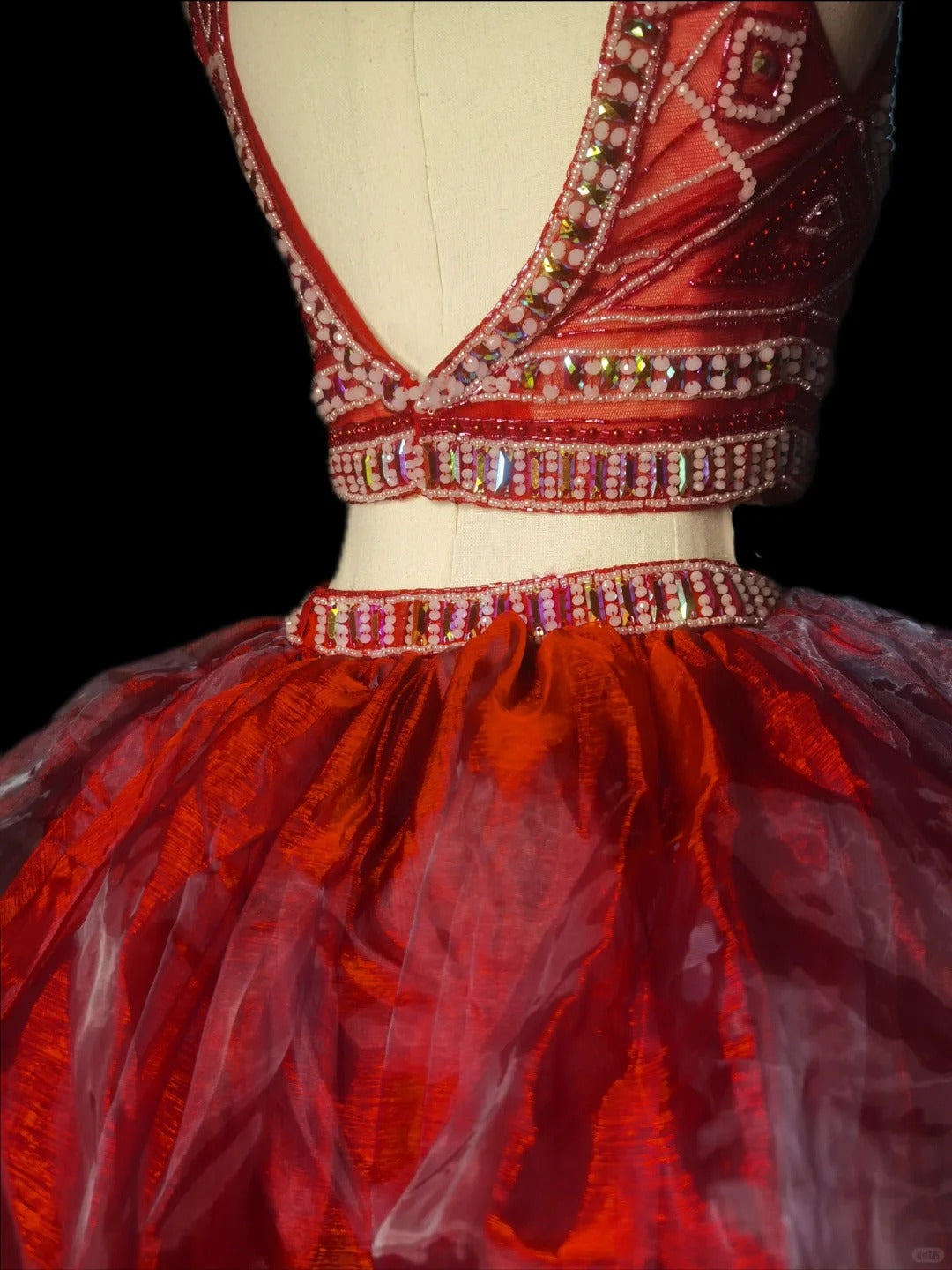 Red luxury gorgeous elegant exquisite gemstone beaded long tulle floor length ball gown evening dress two piece set nv3920