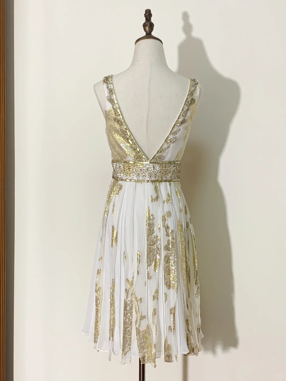 Robe de soirée courte vintage en satin perlé à motif serpentin doré, tenue de fête d'anniversaire, nv5429