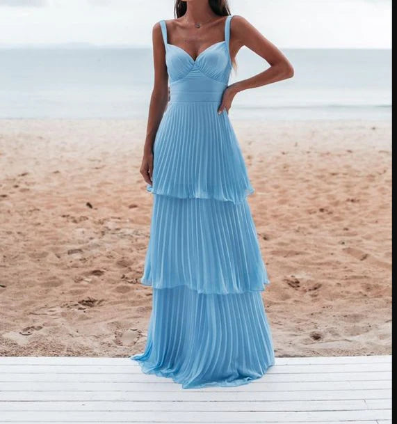 Blaues, modisches, elegantes A-Linien-Kleid mit langen Lagen aus Chiffon, Ballkleid, Abendkleid, Partykleid, Brautjungfernkleid nv3430