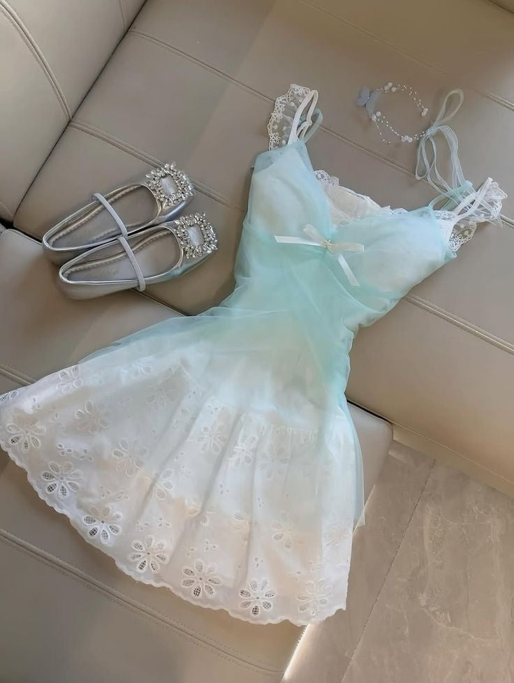 NiceVestidos-Weiß grün modische gradienten kurze chiffon homecoming kleid Nv5623