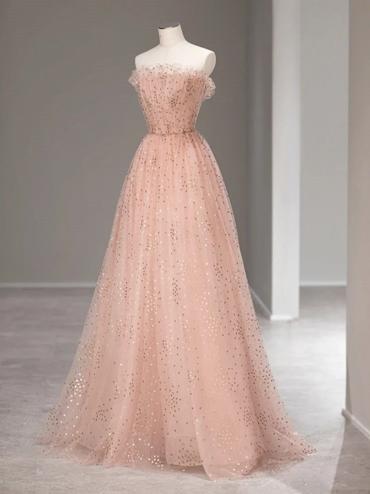 Wunderschönes, exquisites A-Linien-Ballkleid mit Spitzenausschnitt und Pailletten in Rosa, langer, bodenlanger Tüll, Abendkleid nv3814