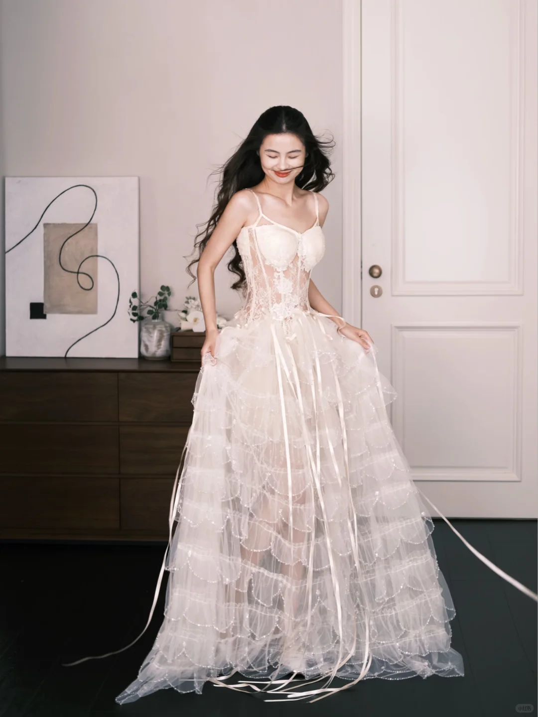 Sweetheart Lace Tiered Tulle Bridal Gown, Sheer Corset Wedding Dress NV7296