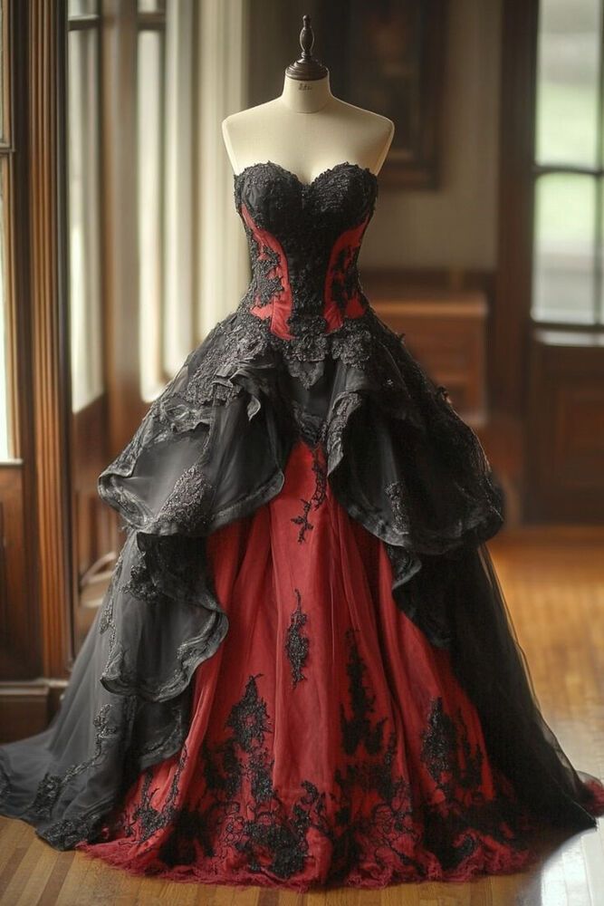 NiceVestidos – Langes Vampir-Ballkleid im Vintage-Stil aus zarter Spitze und Tüll NV6019