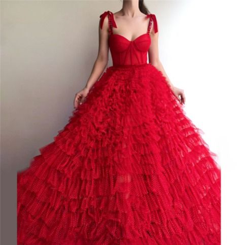 Wunderschönes, elegantes, langes Ballkleid aus Tüll in Rot, Abendkleid, Partykleid, NV3537
