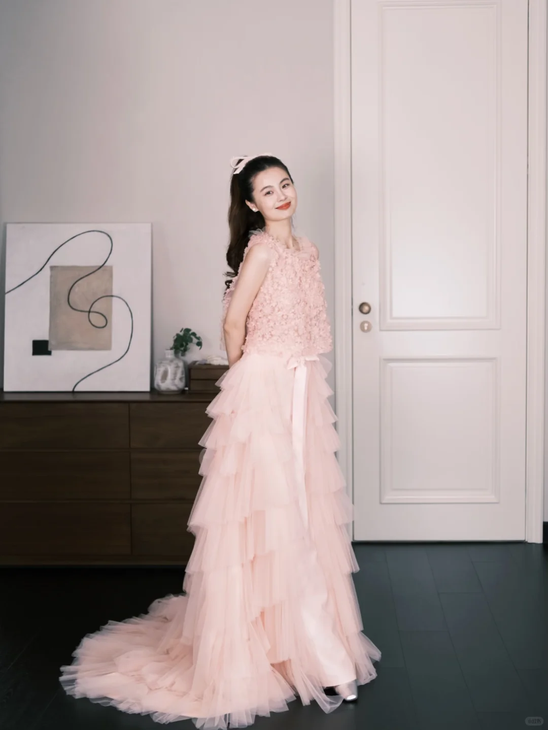 Blush Pink 3D Floral Tiered Tulle Prom Dress, Two Piece Evening Gown NV7287