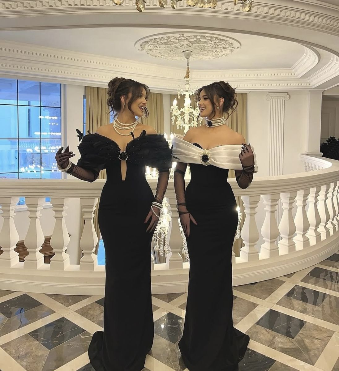Schwarz Weiß Langes Satin Meerjungfrau Ballkleid Abendkleid Partykleid nv4871