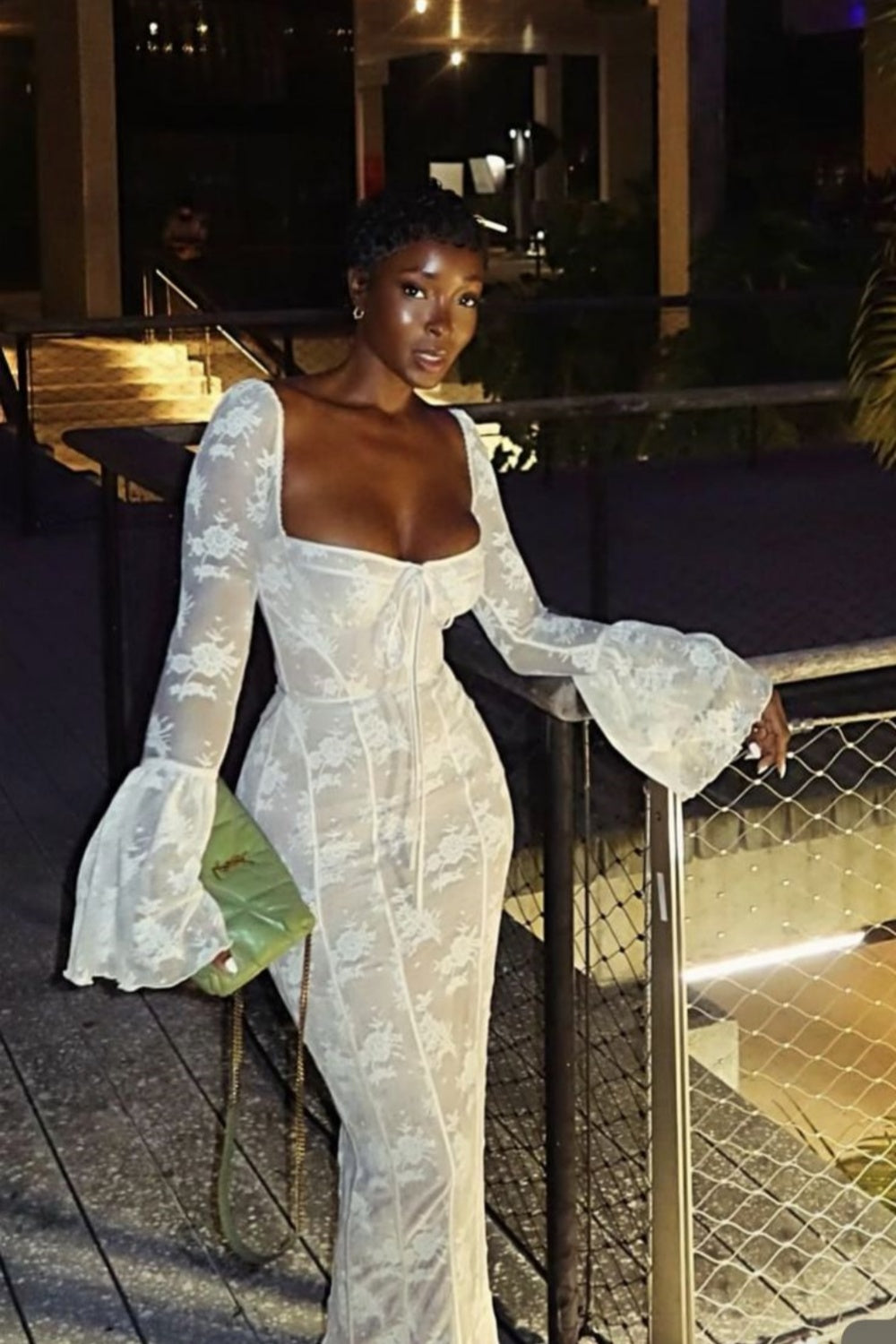 Robe de soirée longue et élégante en dentelle blanche, col carré, manches trompette, sexy, robe de bal, robe de soirée nv3225
