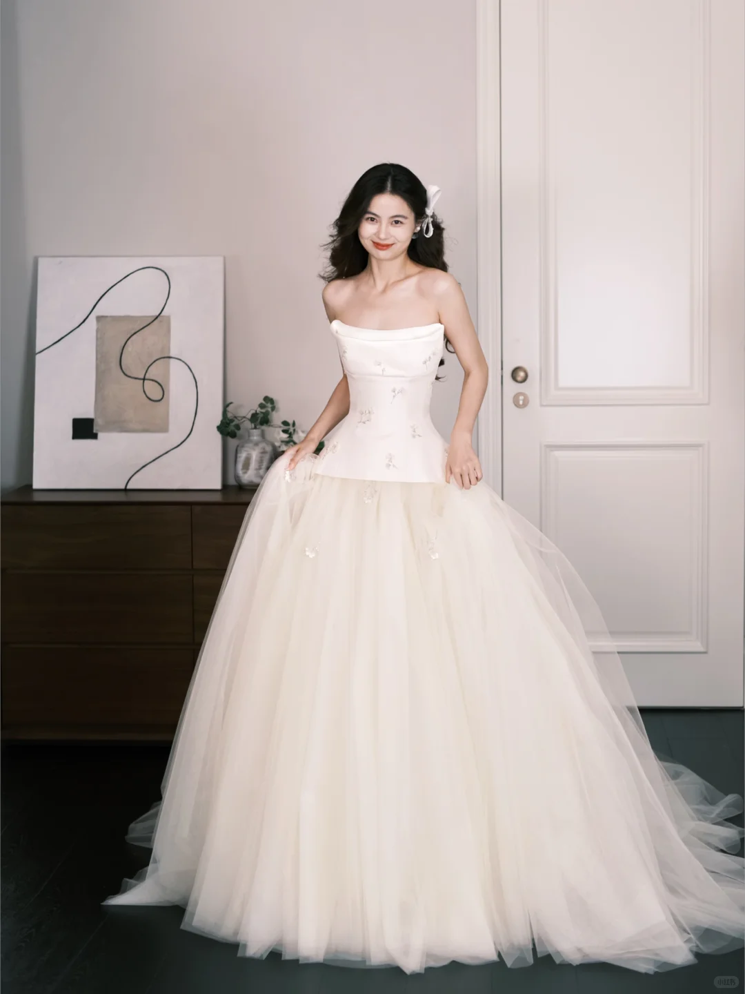 Strapless Satin Tulle Wedding Dress, Ivory Princess Bridal Ballgown NV7291