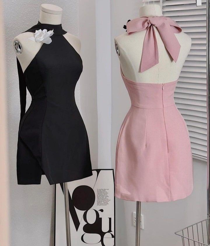 Robe de soirée courte simple noire/rose pour les vacances/anniversaires nv3095