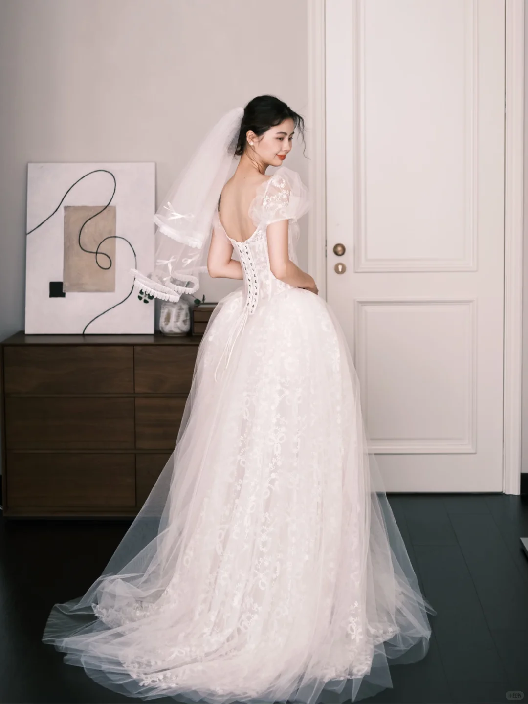 Puff Sleeve Lace Ballgown Wedding Dress Square Neck Bridal Gown NV7267