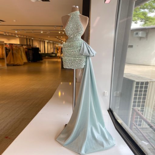 Robe de soirée courte élégante à paillettes vert menthe nv2868