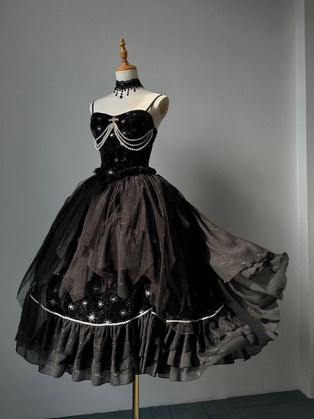 Robe de soirée longue noire à perles, style rétro, nv4906