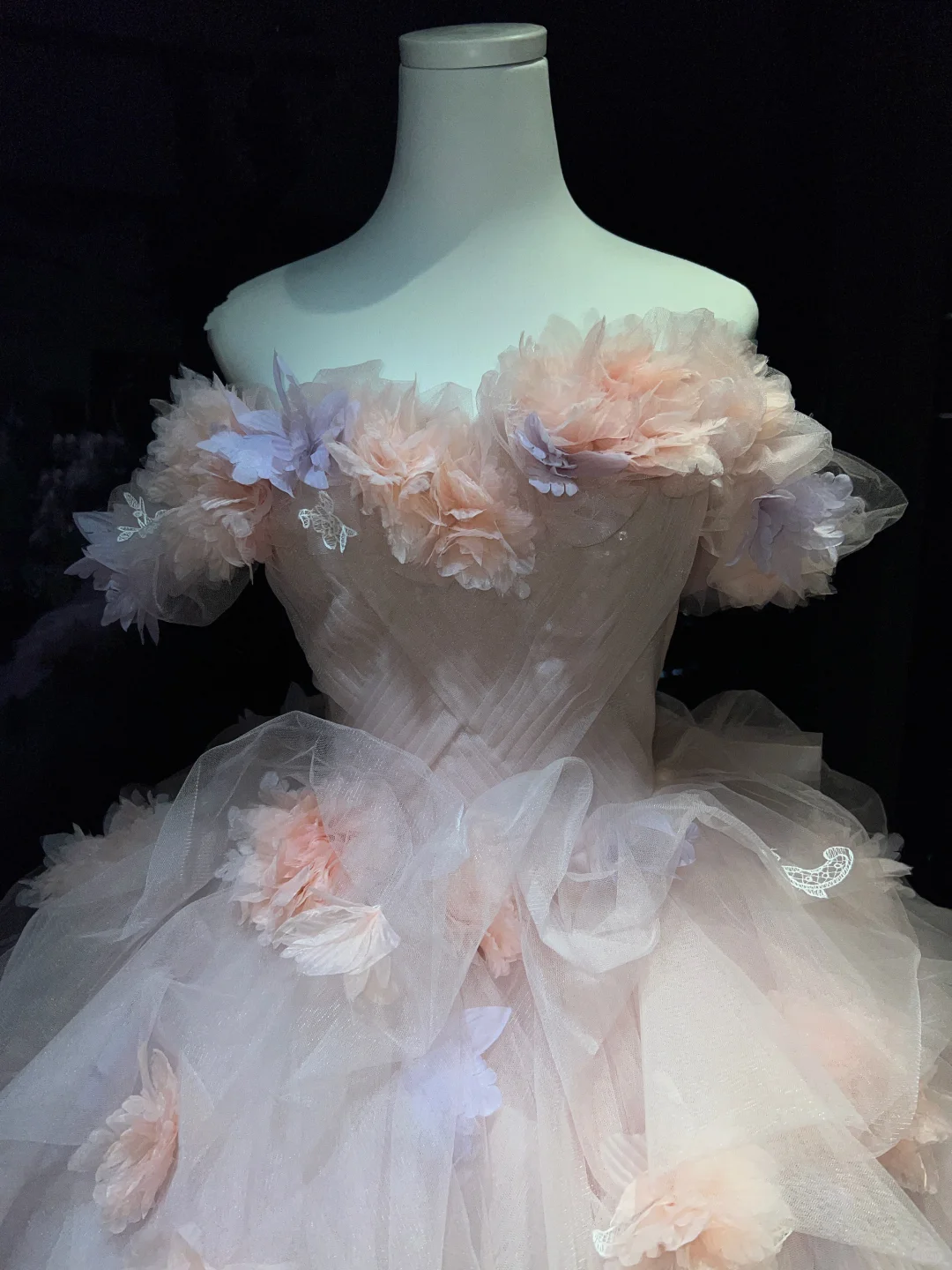 Blush 3D Floral Tulle Long Evening Gown Off The Shoulder Puffy Ball Gown Prom Dress NV7064