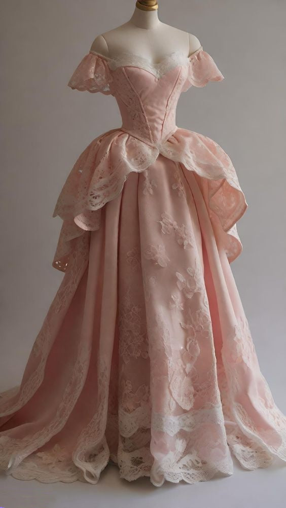 Rosa wunderschöne herzförmiger Ausschnitt elegante süße lange exquisite Spitze Ballkleid Abendkleid nv3353