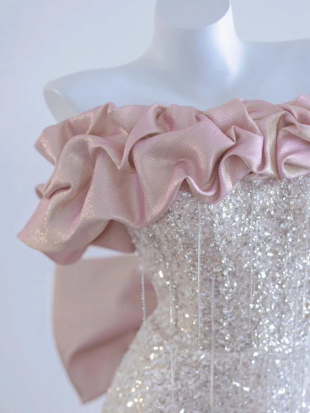 Silber rosa Mode exquisite Perlen Pailletten lange Ballkleid Abendkleid Partykleid nv4725