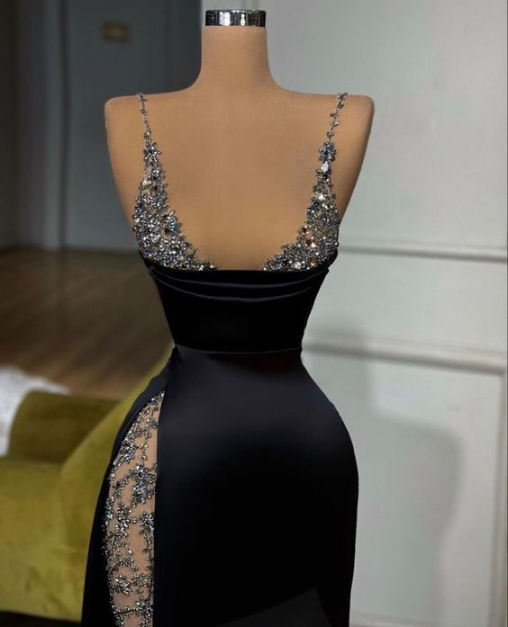 Schwarzes schlichtes elegantes V-Ausschnitt Strass wunderschönes langes sexy Ballkleid Abendkleid nv2772
