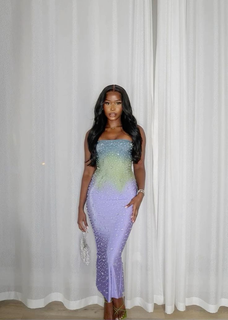Robe de soirée longue en paillettes, coupe slim, élégante, dégradée, sans bretelles, violette, nv2852