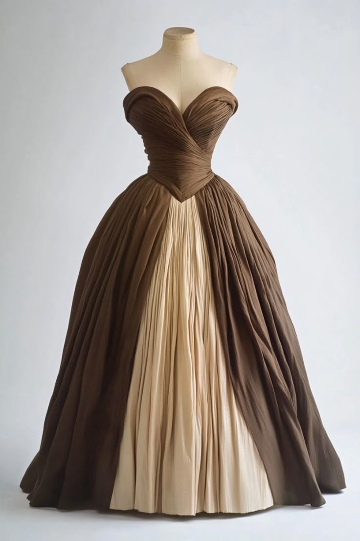 Braunes Vintage-Ballkleid mit herzförmigem Ausschnitt und langem Tüll, bodenlang, NV5056