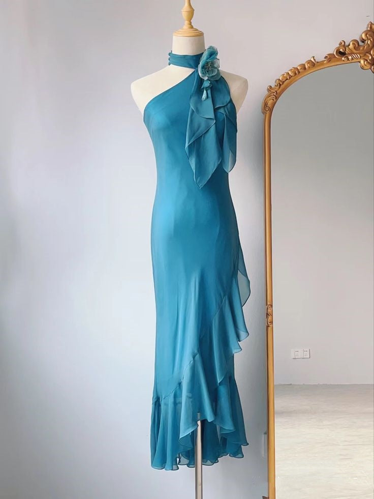 Blaues, stilvolles, elegantes, langes, gerüschtes Ballkleid mit Schnürung, Abendkleid, Partykleid, NV3019