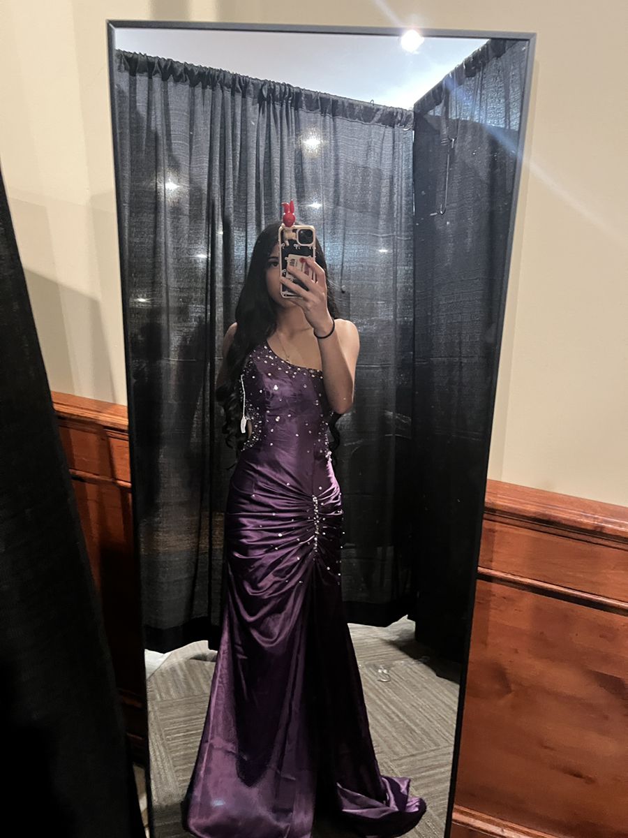 Lila Mode One-Shoulder Perlen Satin Langes Ballkleid Abendkleid Partykleid nv4764