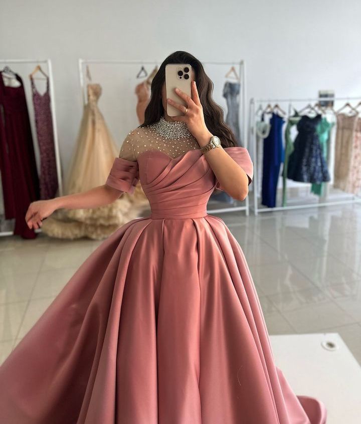 Rosa glänzende Pailletten langes elegantes Satin Ballkleid Abendkleid Abschlusskleid nv2986