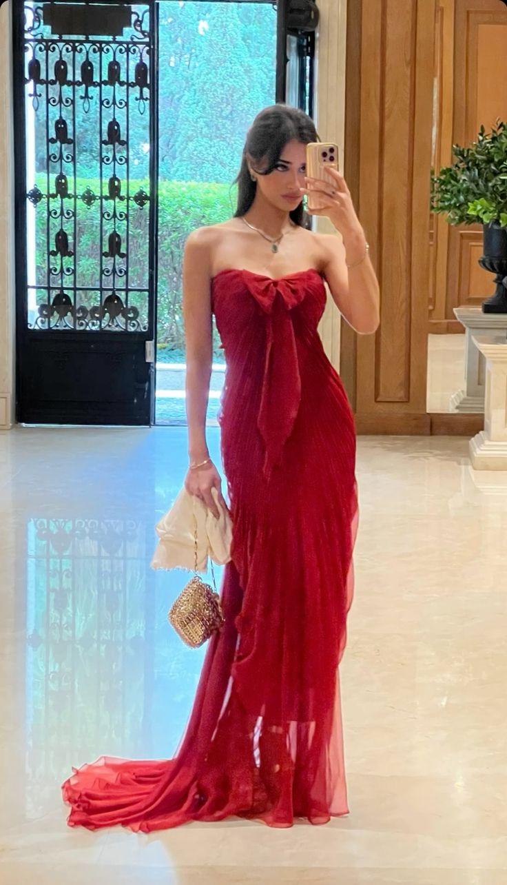 Rotes, langes, elegantes Tube-Top aus Tüll mit Schleife, Ballkleid, Abendkleid, Partykleid, NV3056