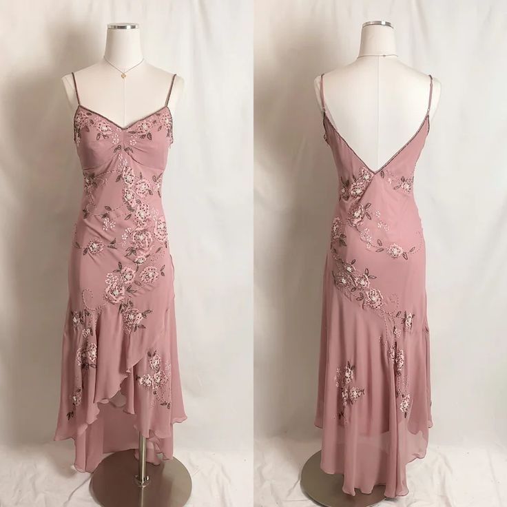 Hellrosa Elegantes zartes Blumen Spaghettiträger Langes Chiffon Rüschen Ballkleid Abendkleid Partykleid nv3673