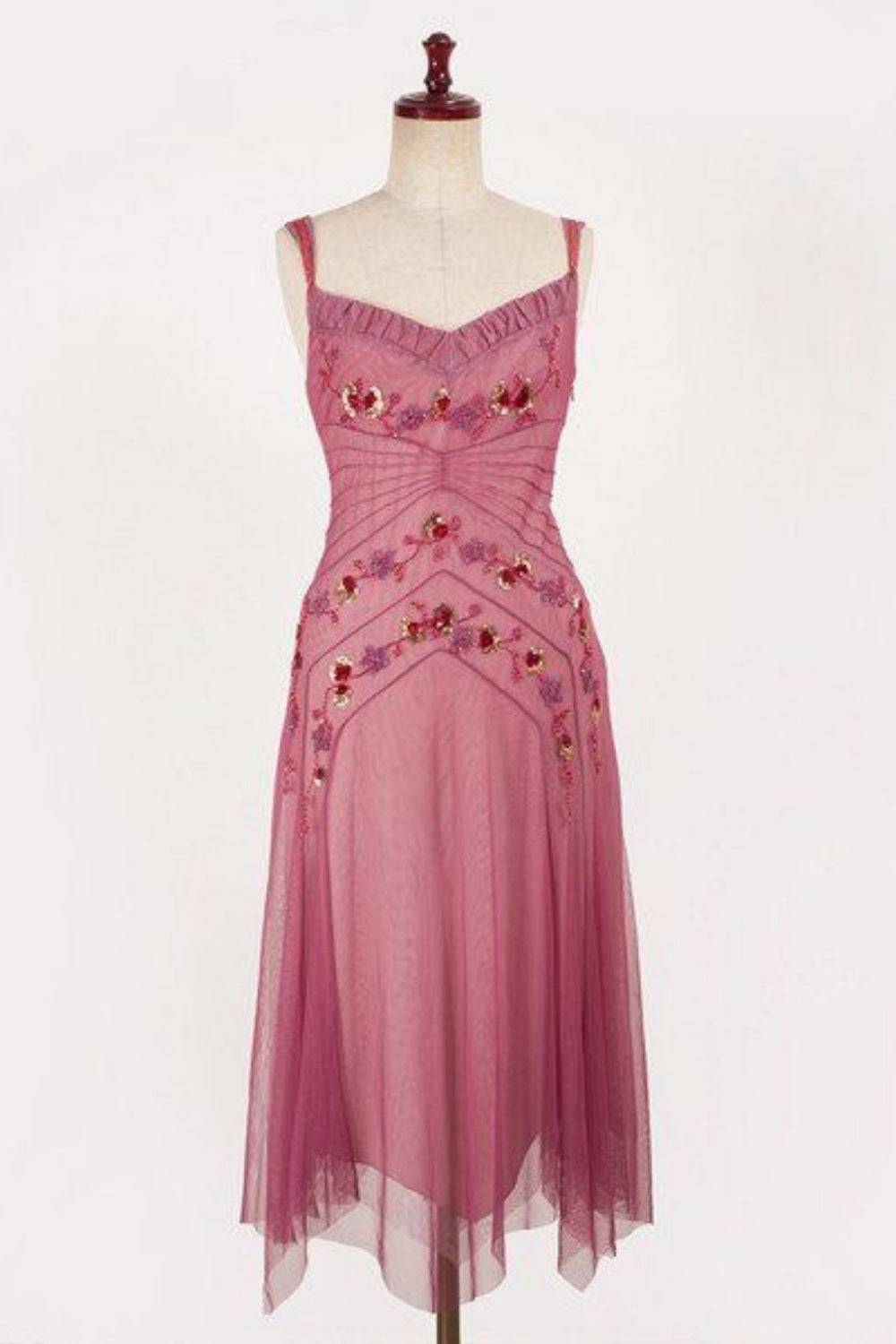 NiceVestidos - Robe de bal mi-longue perlée rose NV5692