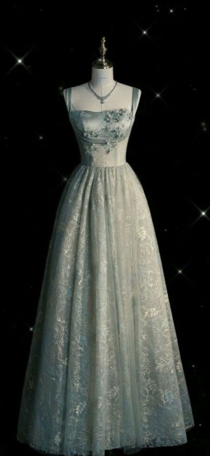 Sage Green Delicate Floral Beading Long Tulle Ball Gown Evening Gown Party Dress nv3485