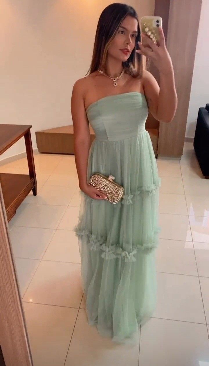 Mintgrünes, elegantes, langes, schulterfreies Ballkleid-Abendkleid nv2924